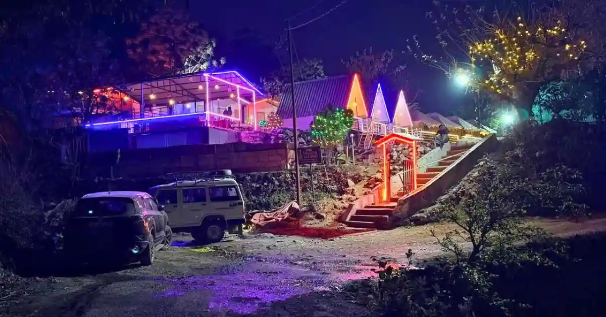 Resort exterior at night